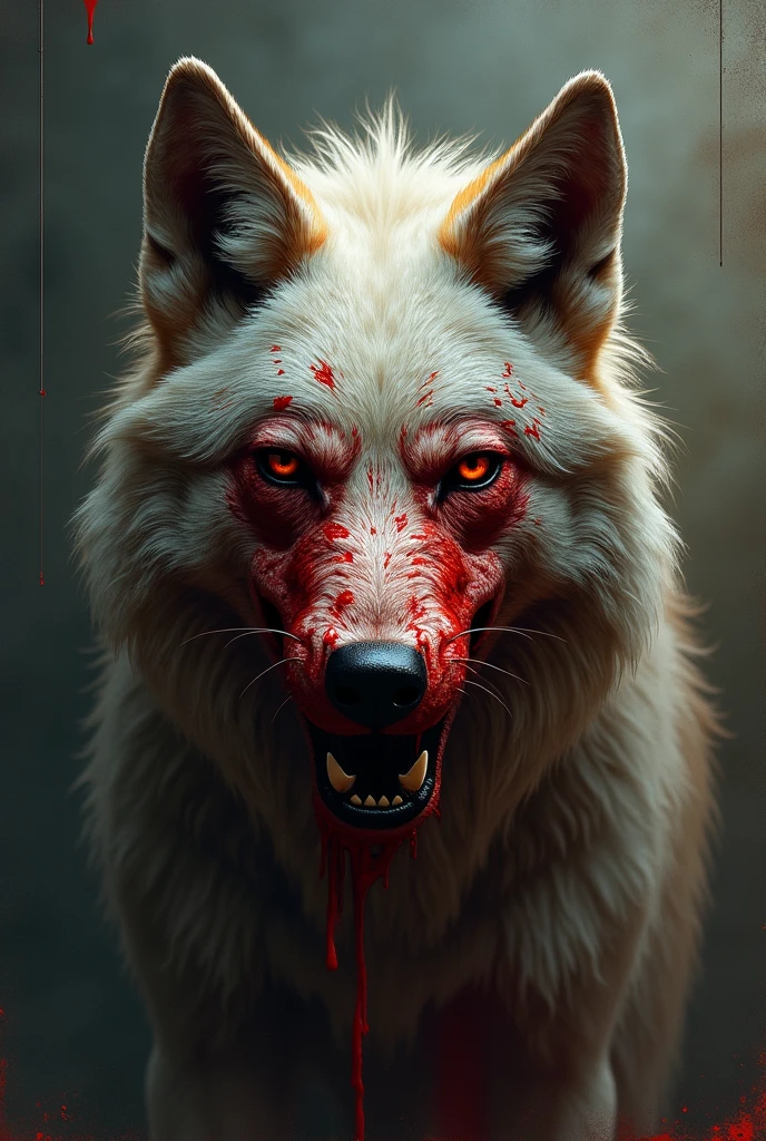 A painting of a really messy wolf with a bloody face and head., Butcher shop, Science - Horror Fiction Art, Sci-Fi Horror Artworks., inspired by Aleksi Briclot, Crocs de Butcher shop, Horror fantasy art, but Alexi Briclot, horror concept art, poison, Fantastic art and horror., Detailed illustration of 4K horror, demonic creature, dark fantasy horror art