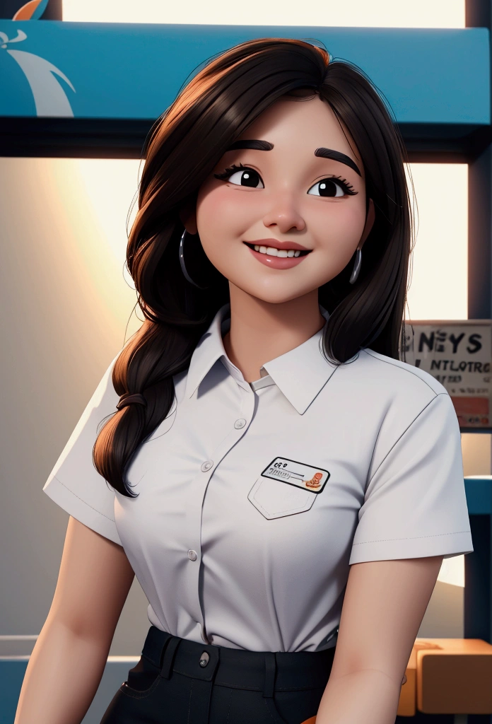 A 3D cartoon image of a girl wearing a white shirt