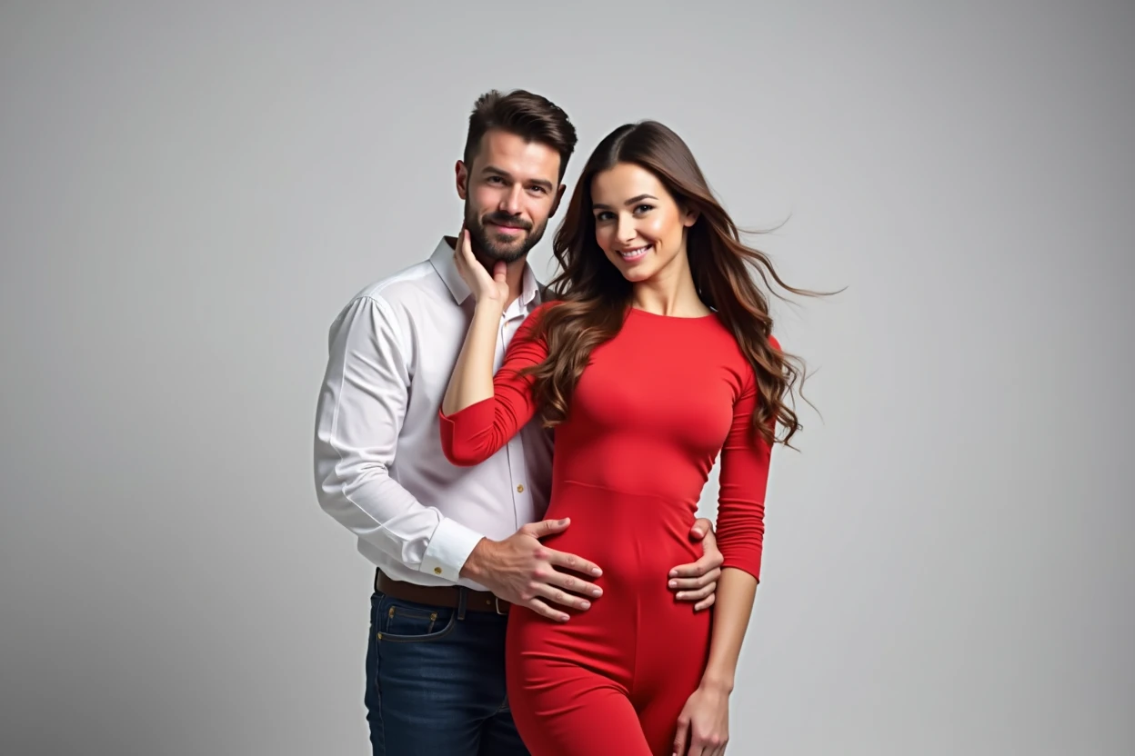 Realistic; Create an image of a couple with the man holding the woman on his lap, both with the same physical characteristics as the reference image