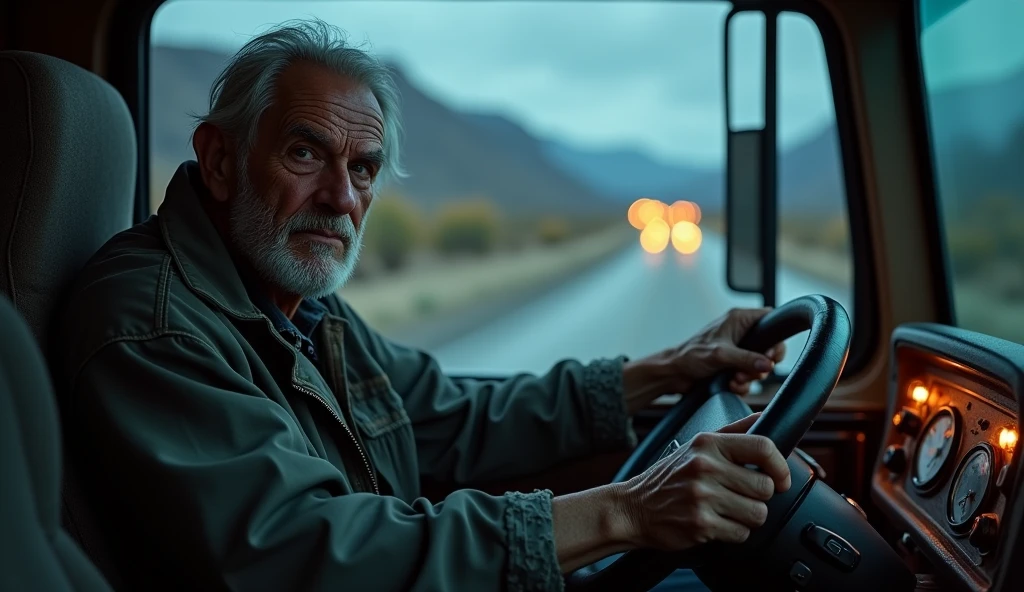 A TRUCKER ON THE ROAD LOOKS LIKE AN OLD WOMAN ON THE SINISTER ROAD
