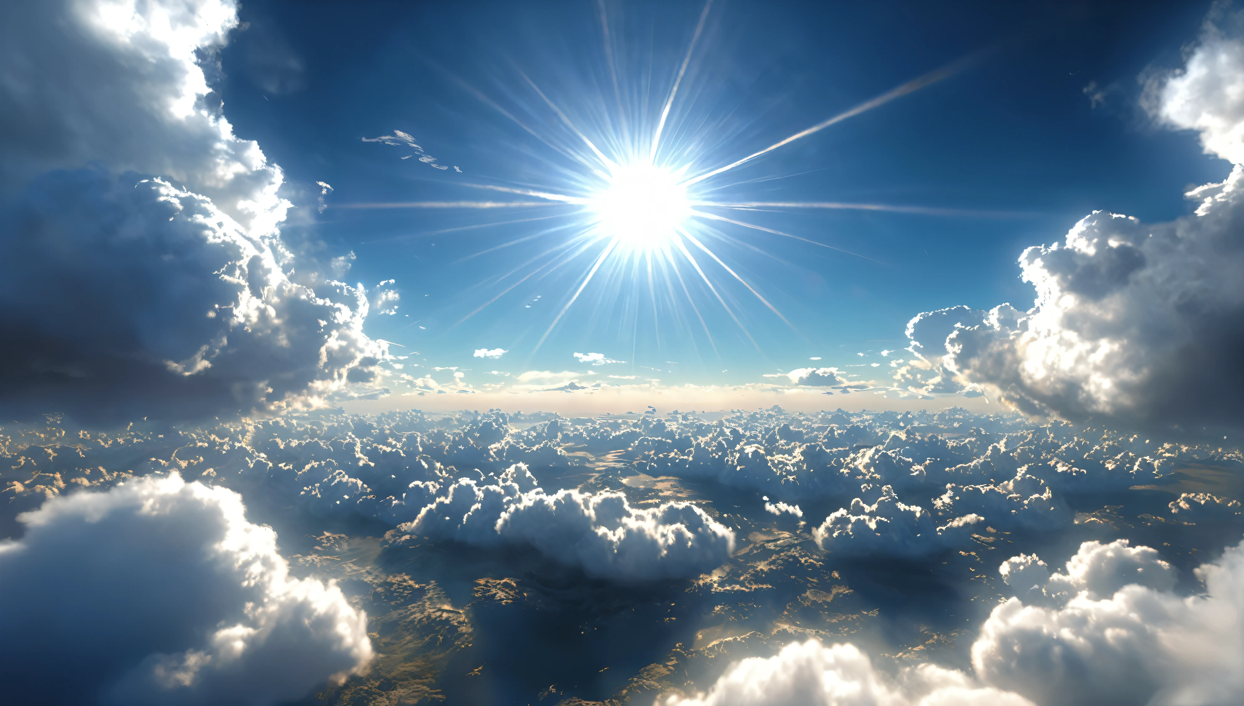 Hyperrealism, Cloud World, The flying lights, Detailed image of a cloud heaven, In heaven, masterpiece, Highest quality, Very detailed, (Realistic), Very delicate and beautiful, Depth of written boundary, Film Grain, Professional Lighting, Photon Mapping, Radio City, Physically Based Rendering, Fisheye Lens, Spreading sunlight, Dramatically

