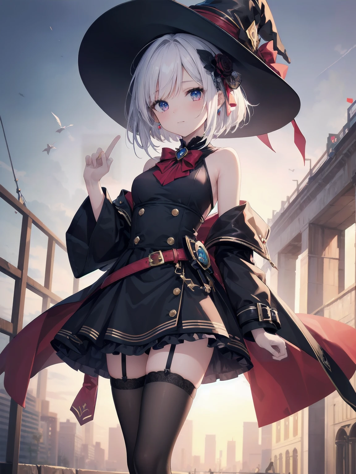 Highest quality, 4K, 8K, High resolution, masterpiece:1.2, Very detailed, Actual, Vibrant colors, Beautiful Eyes, A delicate smile, Blushed, Textured skin, masterpiece, High resolution, Highest quality, Blushed, Blushing ,lure,Show off your figure,Witch girl,The wind blows up my skirt,T-back panties,