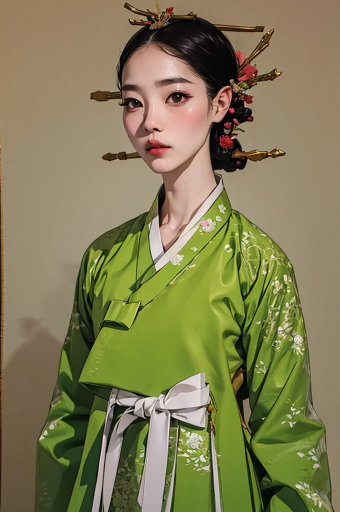 one person 16th century korean woman, hanbok, traditional korean clothing, portrait, upper body, sexy beauty, seductive, mature, sensual, Ink painting