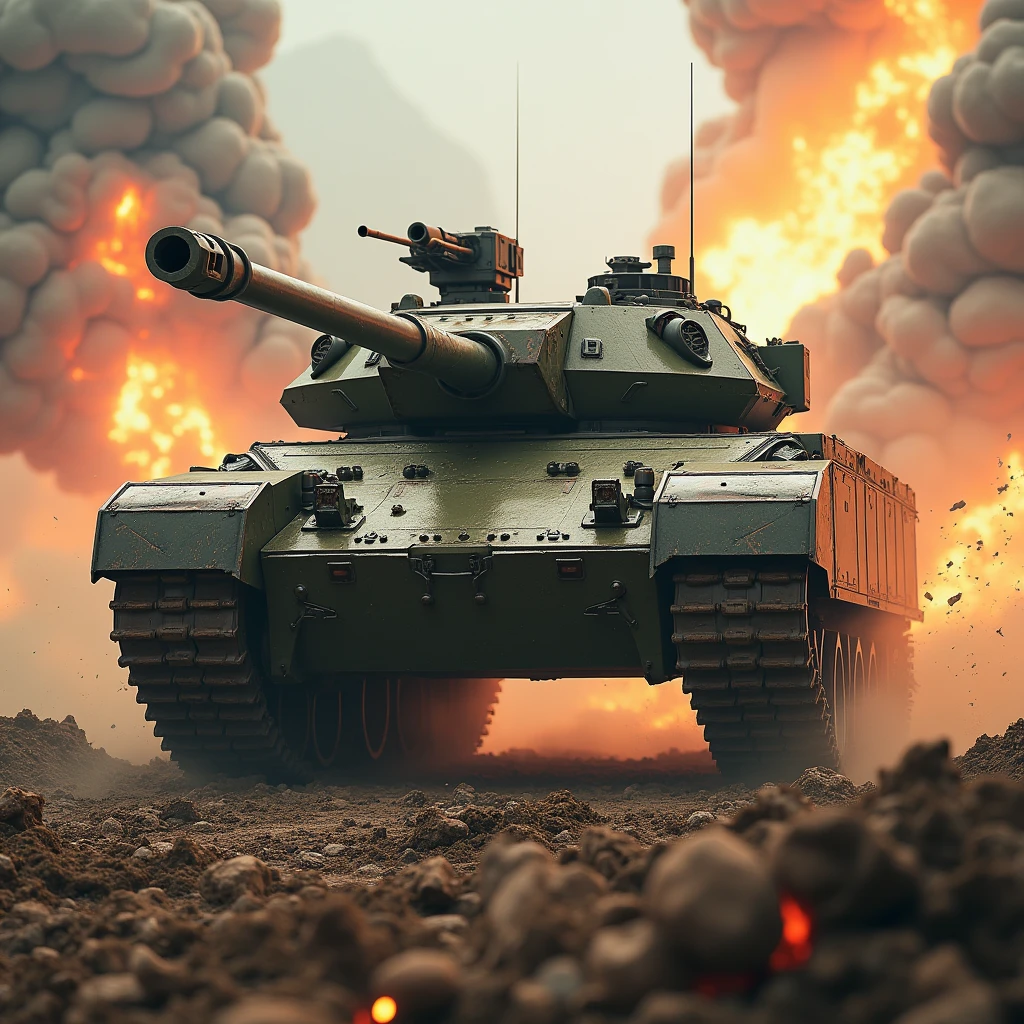 Armored Tank, fire, anime realism, cinematic still, dynamic movement, surreal, game scene, (best quality, masterpiece, photorealistic), very aesthetic, perfect composition, intricate details, ultra-detailed, vivid colors