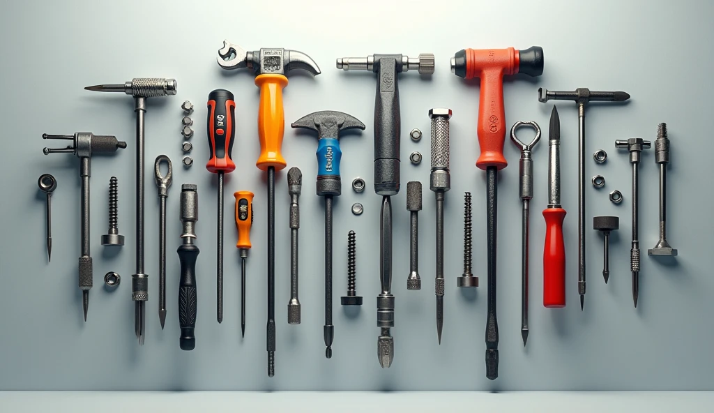 Show piece,scru drivers and nuts and somes tecnical tools in wall 