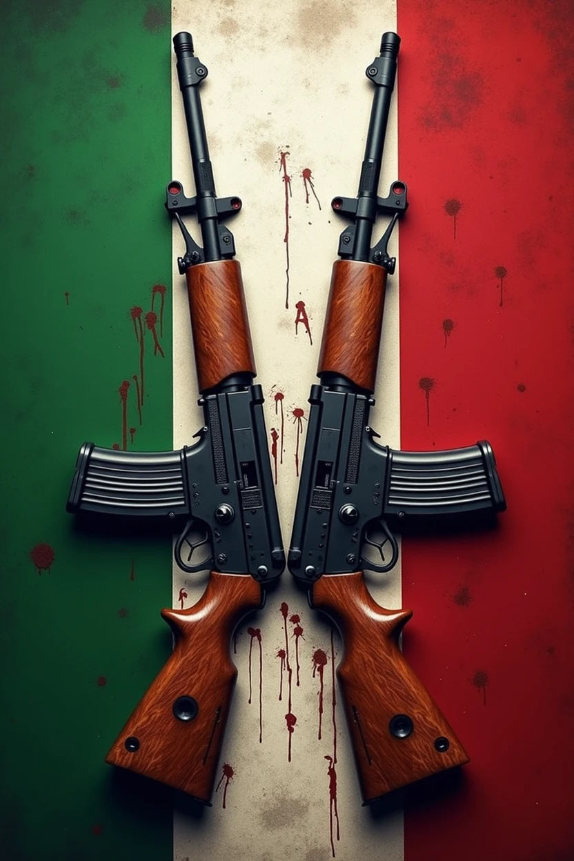 flag of italy with the name troop of italy in portuguese with 2 ak 47 stained with blood add the name 'TROPA DA ITALIA'