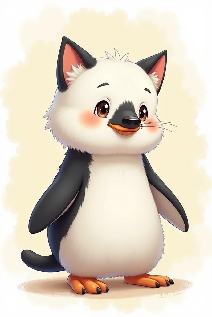 Polar bear, penguin and cat chimera illustration cute


