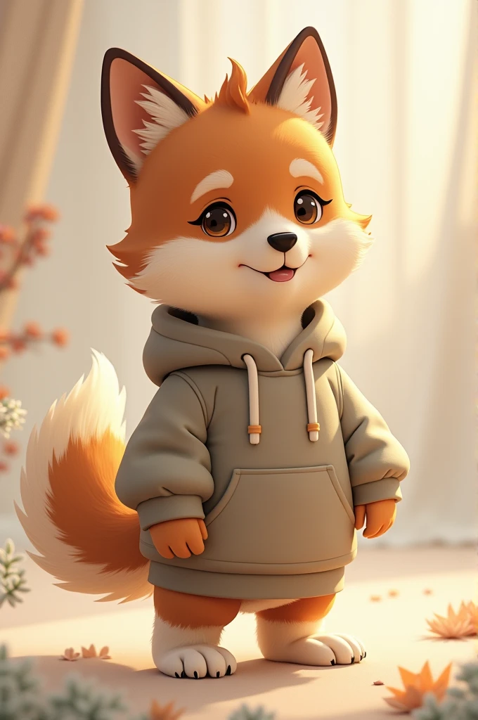 Young dogboy(mix of human and dog traits:like normal human, but with dog tail and ears), cheerful, soft pallete, oversized clothes, good anatomy, short