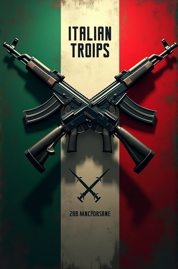 I want the image of the Italian flag with the name 'Italian troops' out of the flag with 2 crossed AKs with the name Menezes rlk