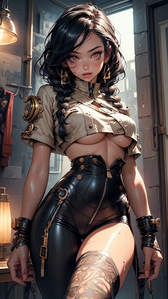 ((nsfw)),((gigantic breast:1)),1girl, intricate detail, masterpiece, best quality, extremly detailed,cinematic lighting, beautiful detailed glow, finely detailed beautiful face and eyes, 8k, dark intense shadows, yellow eyes, medium hair, black hair, bangs, floating hair, black jacket, open jacket, white shirt, expressionless, yellow necktie, black skirt, spotlight, sunshine, sunrise, gradient sky, city, lens flare, cowboy shot, [[curvy]], [mature female]