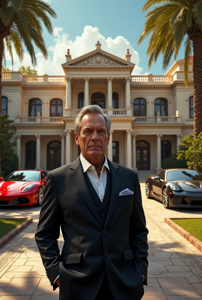 A millionaire lived in a grand mansion with fancy cars and luxurious vacations
