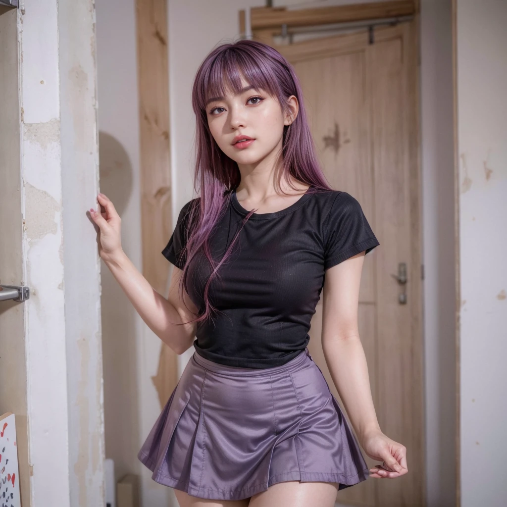 skirt, solo, twintails, bangs, jewelry, pleated skirt, piercing, ear piercing, cross, black eyes, short sleeves, earrings、Menhera、Pull up the skirt with both hands、Skirt Lift Up、twin tails、白いpanties、panties見せる、beautiful eyes、panties見せてください、underwear、Well-groomed eyes、panties,Urban streets,整ったbeautiful eyes、pink hair, light blue multicolored hair、1girl,pink eyes,makeup, black hair,blunt bangs,twin tail,small breasts,pink ribbons in hair,pink frill blouse,black ribbon at chest,net tights,garter belt,black frill skirt,black boots,