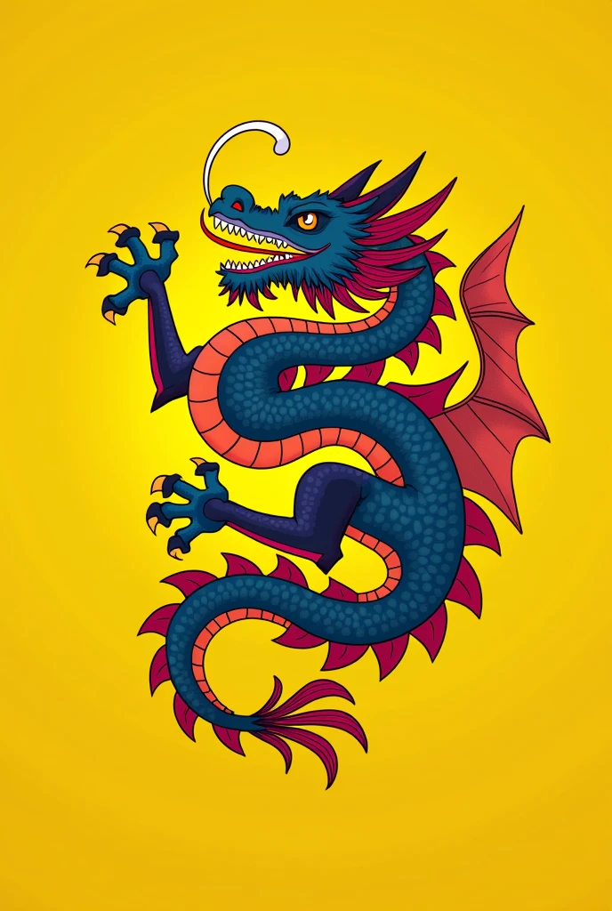 Make a flag with a yellow background and a dragon in the middle with colors that highlight the dragon.