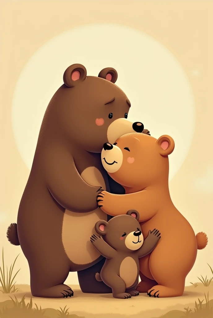 Mama and Papa bears with two bear cubs giving hugs and kisses cartoon 






