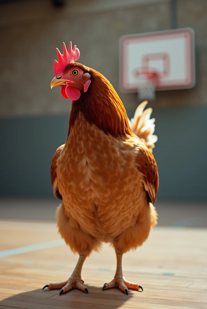 Chicken playing in a gym