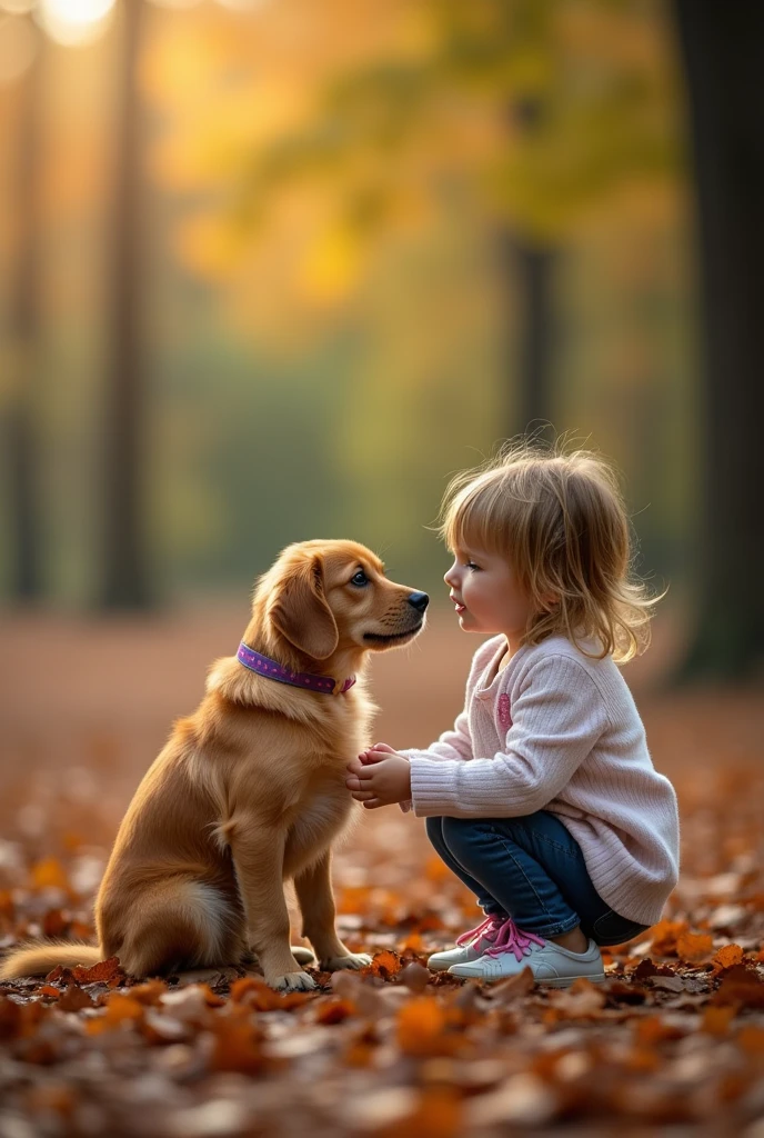 From this example, I wanted a photo of this little dog with the girl in adulthood with him in a wooded park