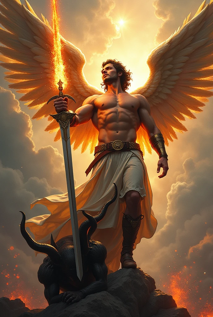 Saint Michael the Archangel with a flaming sword defeating the devil with elements of pop culture(sleeveless)
