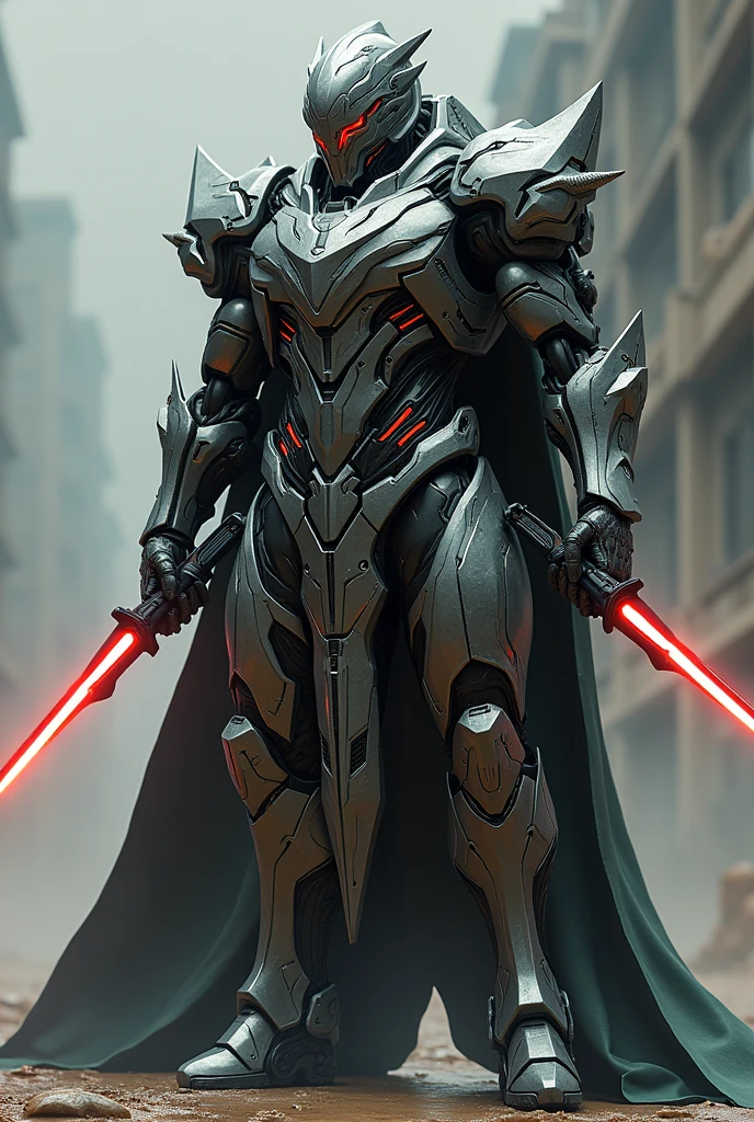 Imposing technological and futuristic armor, with laser swords and various equipment, as well as having a symbol or tribute to the state of Espírito Santo on it