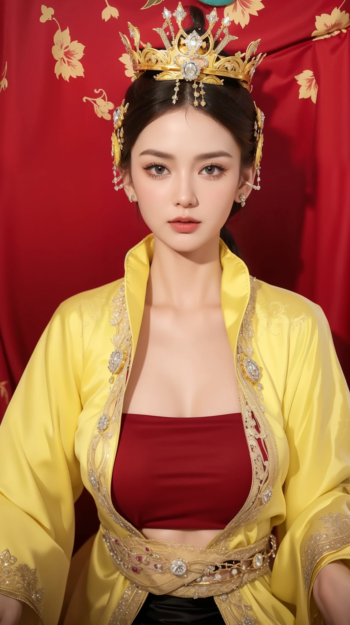Royal sisters，Exquisite eyes，Frozen Queen，Put the crown on your head，Detailed facial expressions body，Tall and big，Glamorous characters，Leg length，4K，HD，Sensual，White translucent lace，白皙full image，Little cherry mouth，Beautiful and lovely，full image，Glossy Gel Coat，Vampire Queen in luxurious robes，Have a tattoo(Intricate tattoo designs)，Ice Princess，Rich facial details，Gold diamonds，Luxurious and exquisite jewelry，