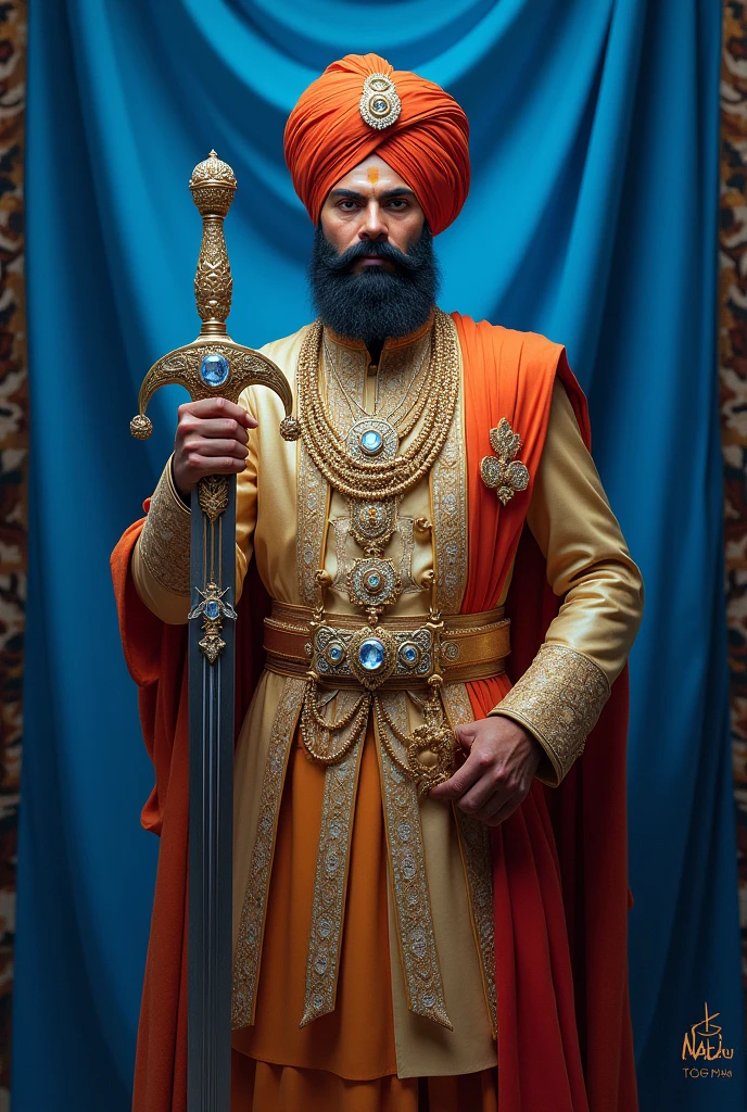 Sikhism blue flag maharaja duleep singh standing near with kohenoor and indian sword in hand