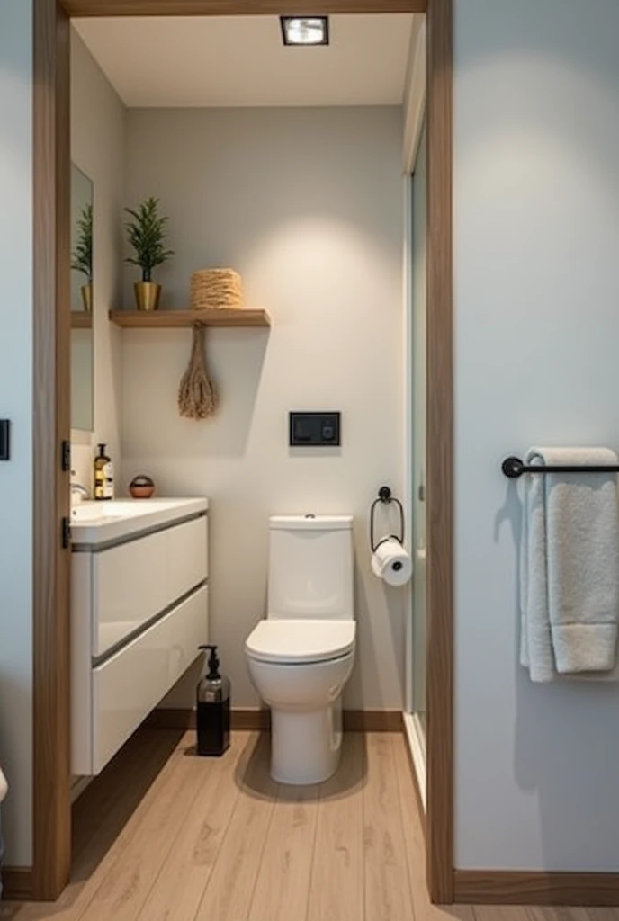 room in small space, with bathroom, shower and closet