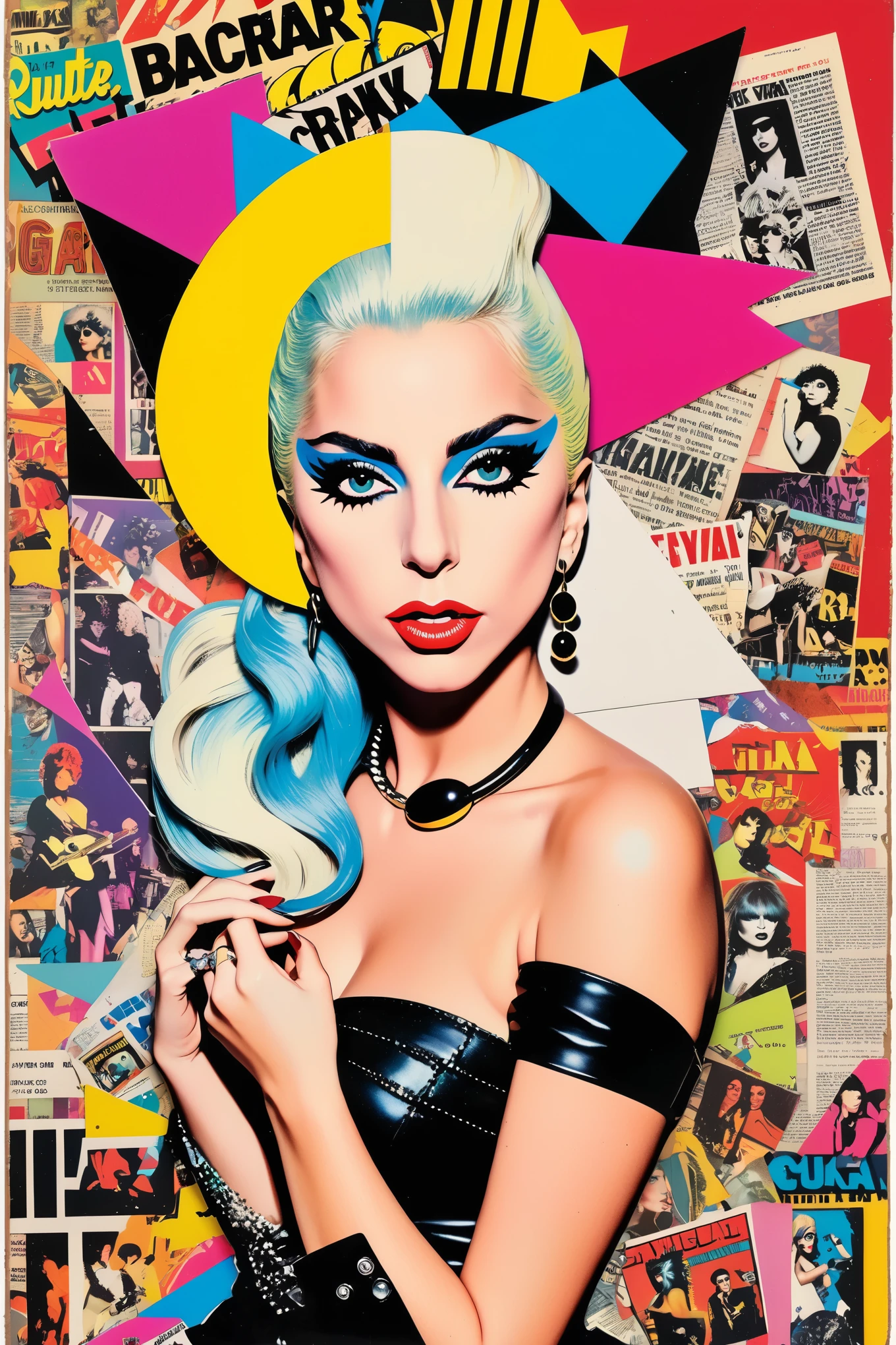 Lady Gaga Punk Collage 1980's rockstar comic book collage on a journal page colorful RGB colors