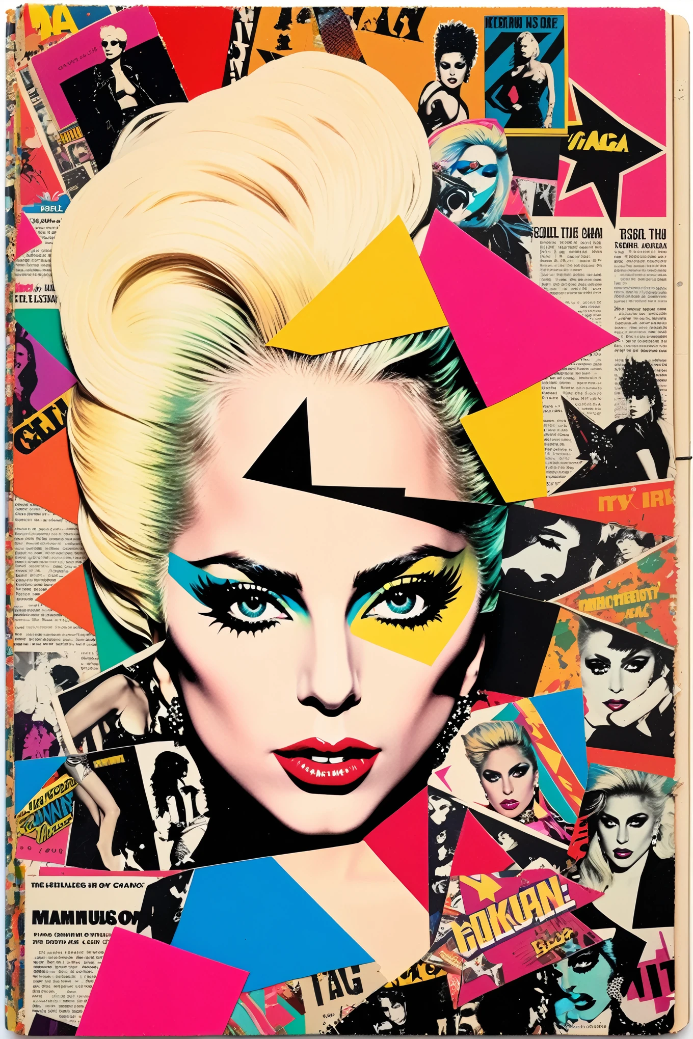 Lady Gaga Punk Collage 1980's rockstar comic book collage on a journal page colorful RGB colors