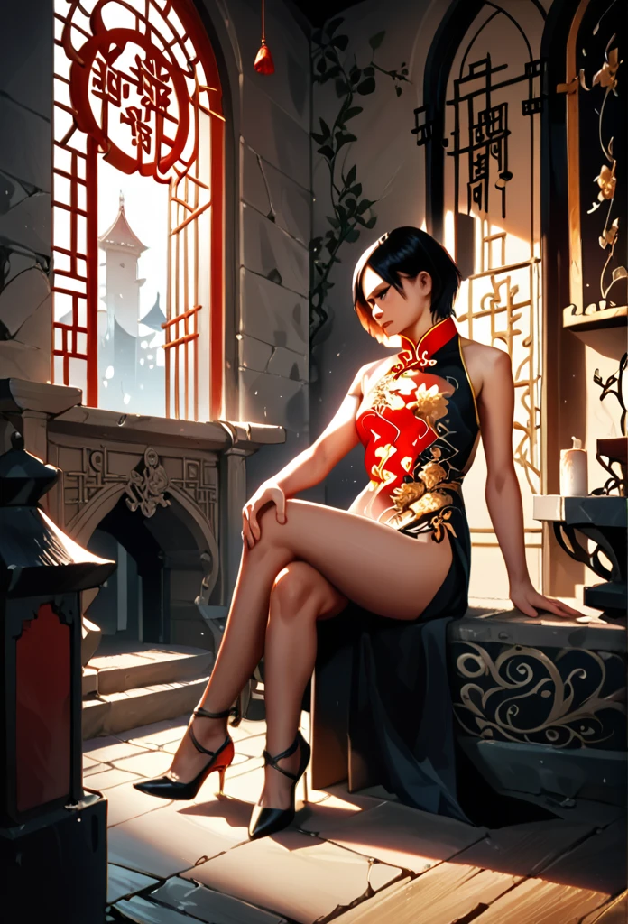 score_9, score_8_up, score_7_up,score_6_up,high resolution,adw,1girl,solo,source_anime,full body,in a castle,chinese clothes,high heels,short hair,black hair,realistic skin,volumetric lighting,rim lighting,dof,sitting,looking at viewer,sunny
