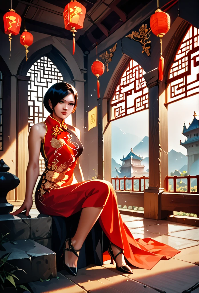 score_9, score_8_up, score_7_up,score_6_up,high resolution,adw,1girl,solo,source_anime,full body,in a castle,chinese clothes,high heels,short hair,black hair,realistic skin,volumetric lighting,rim lighting,dof,sitting,looking at viewer,sunny
