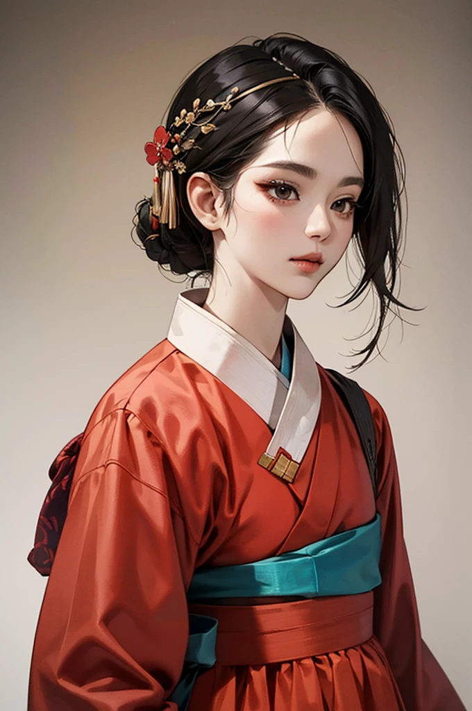 one person 16th century korean woman, hanbok, traditional korean clothing, portrait, upper body, sexy beauty, seductive, mature, sensual, Ink painting
