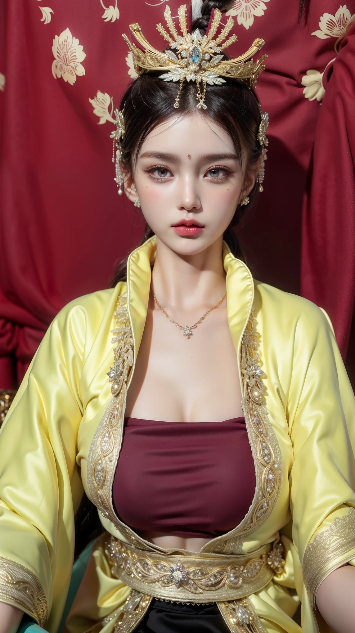 Royal sisters,Exquisite eyes,Frozen Queen,Put the crown on your head,Detailed facial expressions body,Tall and big,Glamorous characters,Leg length,4K,HD,Sensual,White translucent lace,白皙full image,Little cherry mouth,Beautiful and lovely,full image,Glossy Gel Coat,Vampire Queen in luxurious robes,Have a tattoo(Intricate tattoo designs),Ice Princess,Rich facial details,Gold diamonds,Luxurious and exquisite jewelry,Empress
