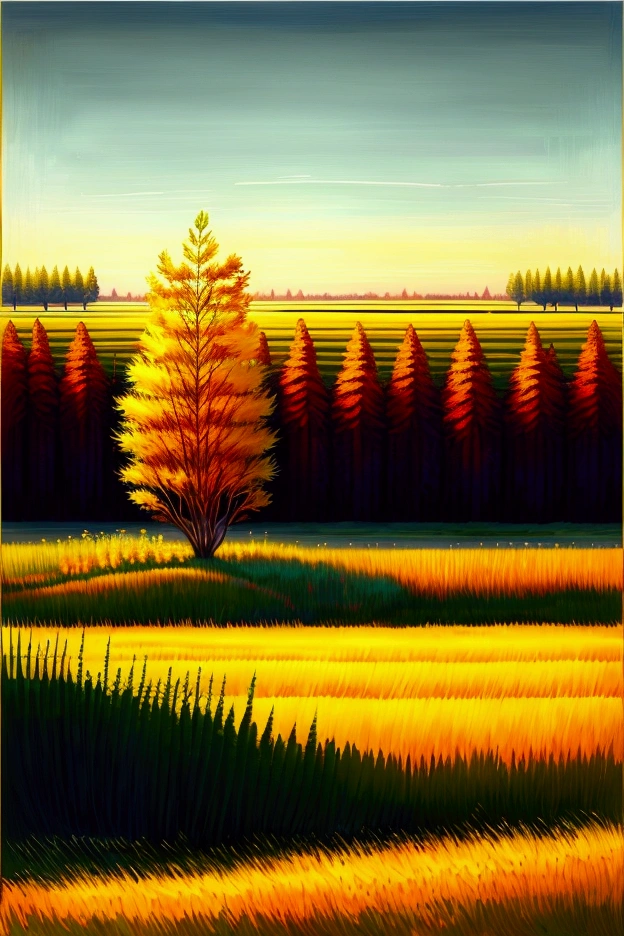 the prairie, field meadow, A few trees in the distance, blurred light and shadow, Beautiful, masterpiece