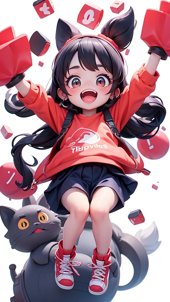 actionhappy and jumping full-bodyBig Head Caricature/Super Hyper Image of a Beautiful Thai Girl with a Charming Face/Braces/Beautiful Long Hair/Red Mouth, Wide Laughter, Thick Mouth, Not Looking at the Camera, Wearing a Size L T-Shirt,, white Background, Very Real Image, Head to Toe Image. action jump
1 เด็กผู้หญิง,