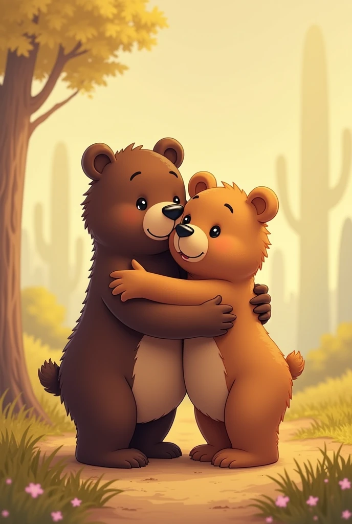 imagine two bears hugging two little bears cartoon






