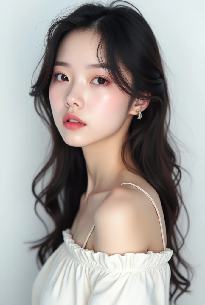 Ulzzang girl with Jennie blackpink face in white top