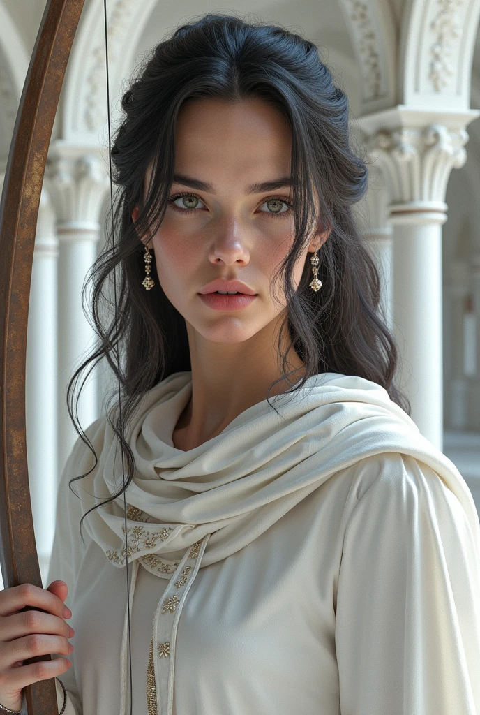 gal gadot face,archer characteristics,fantasy,ultra realistic, fantasy game,MMORPG, White medieval clothes