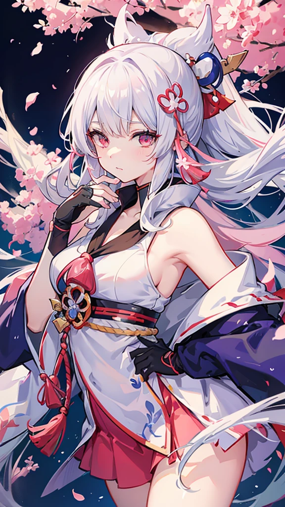 Anime girl with white hair and a pink dress holding two swords, Onmyoji portrait, onmyoji, The Detailed Art of the Onmyoji, Ayaka Genshin Impact, Azur Lane Style, Azur Lane Characters, Ayaka Games Genshin Impact, Katana Zero video game characters, From the Azur Lane video game, mika kurai demon, Official artwork