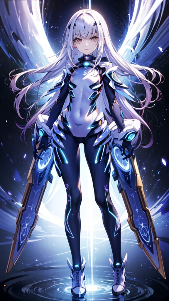 (((full body))),One Girl, Superhero,  Bodysuits，Knee-high boots, gloves, Mid-chest, Luminous body, The light that enveloped her body, Particles of light, Space Background, floating, Cowboy Shot, Full Body Shot, Superpower, Perfect Anatomy.