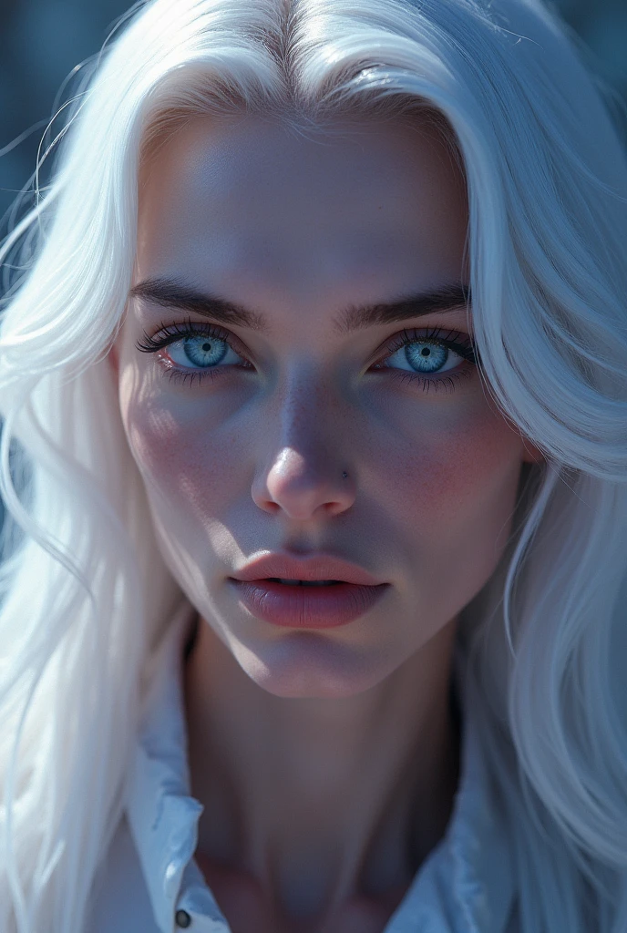 a beautiful man with long white hair, lilac eyes, extremely detailed eyes and face, longeyelashes, sharp facial features, chiseled jawline, glowing skin, flawless complexion, elegant posture, ethereal aura, cinematic lighting, fantasy, dramatic, high contrast, vibrant colors, digital art, intricate details, photorealistic, 8k, best quality, masterpiece