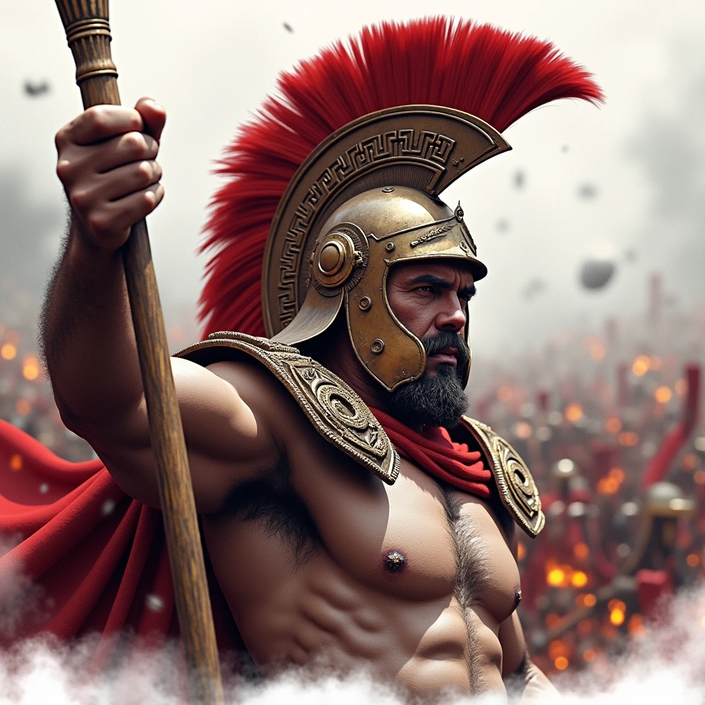 God of War. Ares in battlefield background. Masterpiece, best quality, 8K, photo realistic, wallpaper, wallpaper 8k, photographic contest winner, Hyperrealistic art cinematic film still photography in the style of detailed hyperrealism photoshoot. [Entire scene is surrounded by lights, evoking a magical and eerie atmosphere. The lighting is bright and atmospheric, with smoke adding a touch of sinister ambiance. Best quality image, HDR enhancement, showcasing the utmost level of detail and realism]. [8K, Best Quality, Ultra High Resolution, (highly detailed CG unity 8k wallpaper), (best photo), (best shadows), isometric 3D, octane rendering, ray tracing, highly detailed, (Best quality, 4K, 8k:1.2), absurdity, ultra detailed, (realistic, photorealistic, photorealistic:1.37), complex parts, HDR, (complex parts:1.12), (hyper detailed, hyper realistic, Soft lighting, y:1.2), (complex parts, Hyper detailed:1.15). Blurred foreground. (backlit), masterpiece, high quality, brightness, chromatic aberration, foggy smoke, shadows, contrast, clear sky, (warm hue, warm tone), high details, natural reflections].