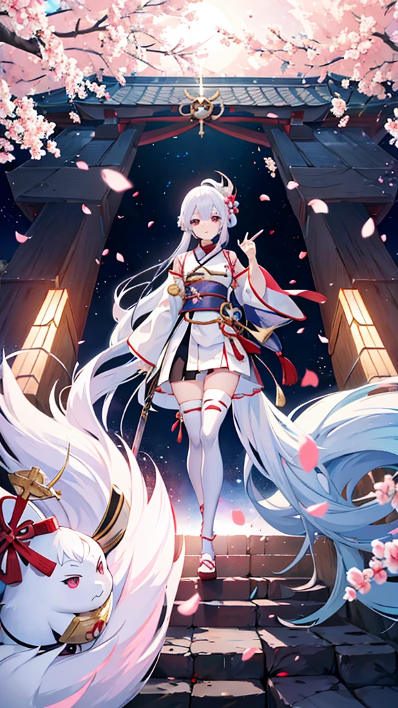 Anime girl with white hair and a pink dress holding two swords, Onmyoji portrait, onmyoji, The Detailed Art of the Onmyoji, Ayaka Genshin Impact, Azur Lane Style, Azur Lane Characters, Ayaka Games Genshin Impact, Katana Zero video game characters, From the Azur Lane video game, mika kurai demon, Official artwork