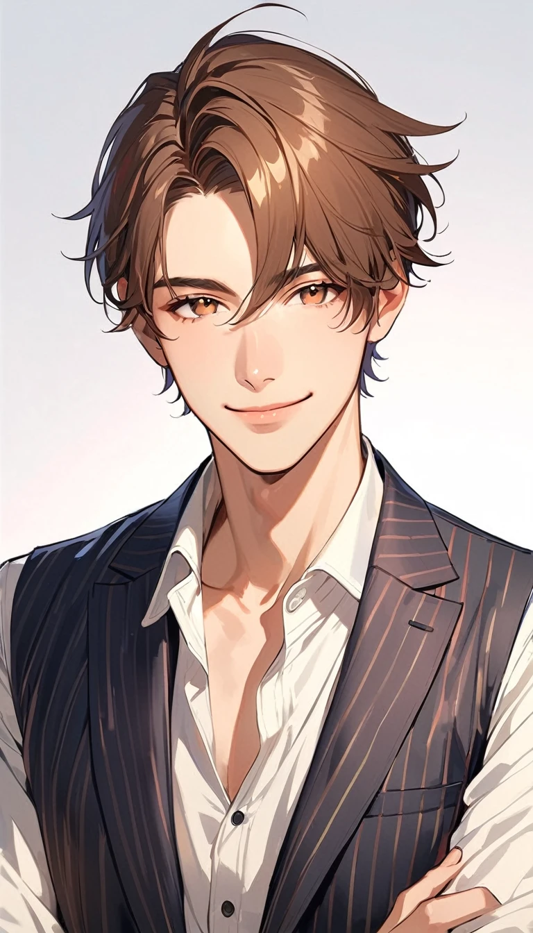 25 years old, a handsome man, Brown Hair, Short Hair, smile, white background