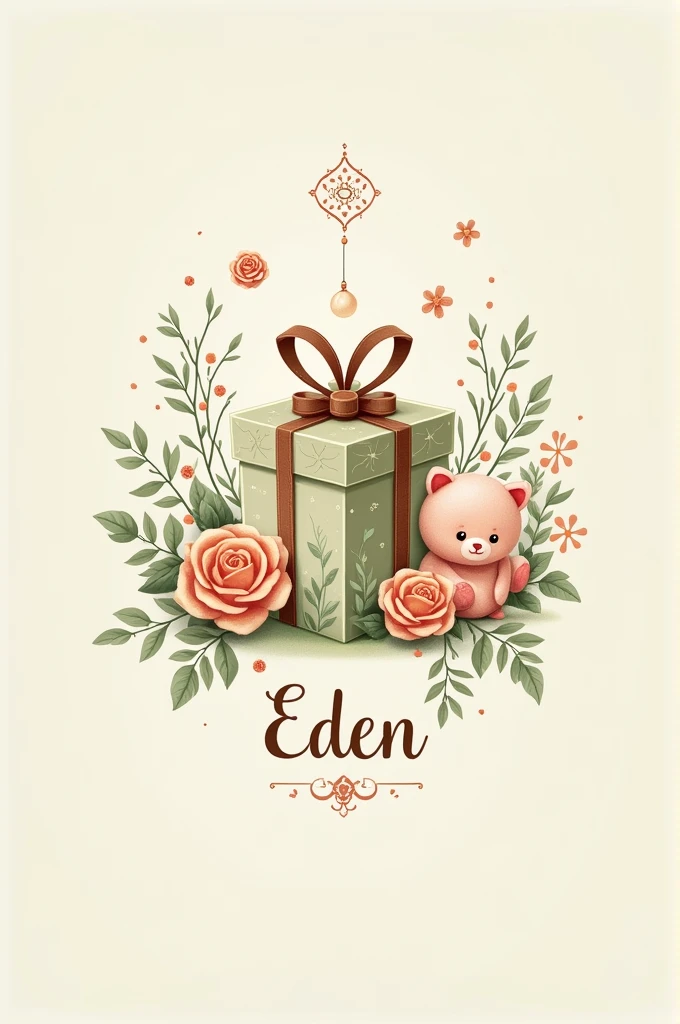 Eden logo with gift box, custody, toys, stuffed animals 