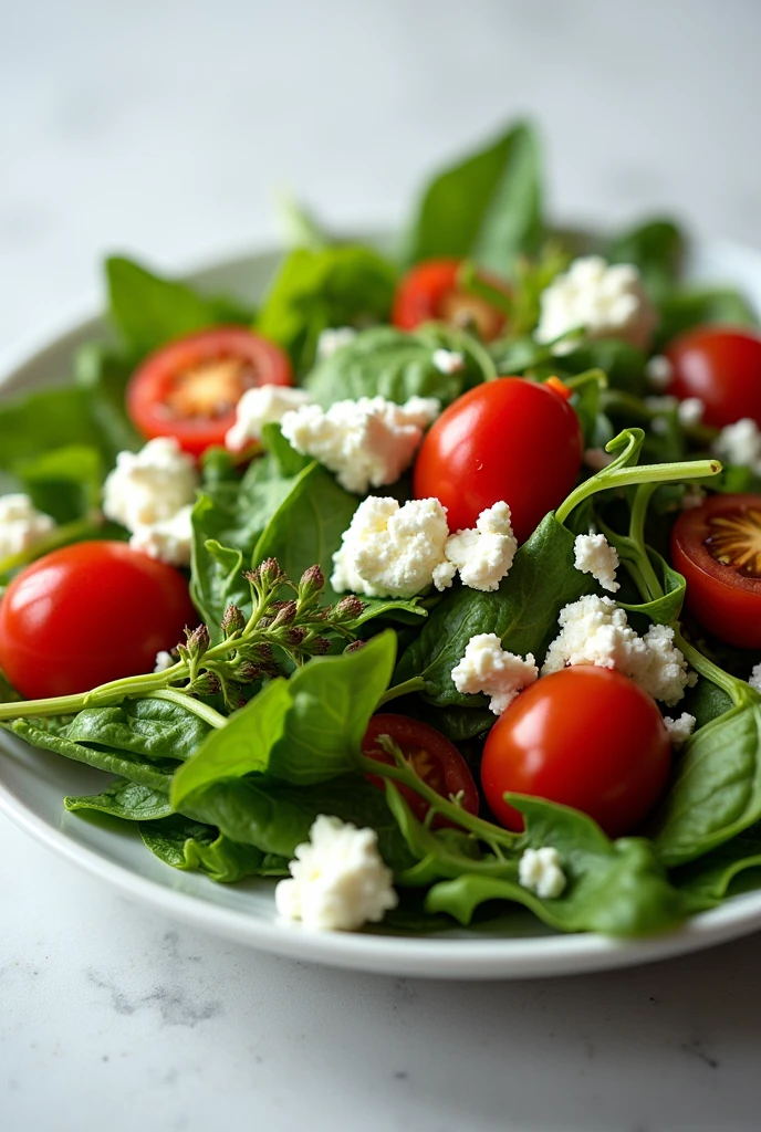 Can you generate A colorful keto salad with mixed greens, cherry tomatoes, and feta cheese