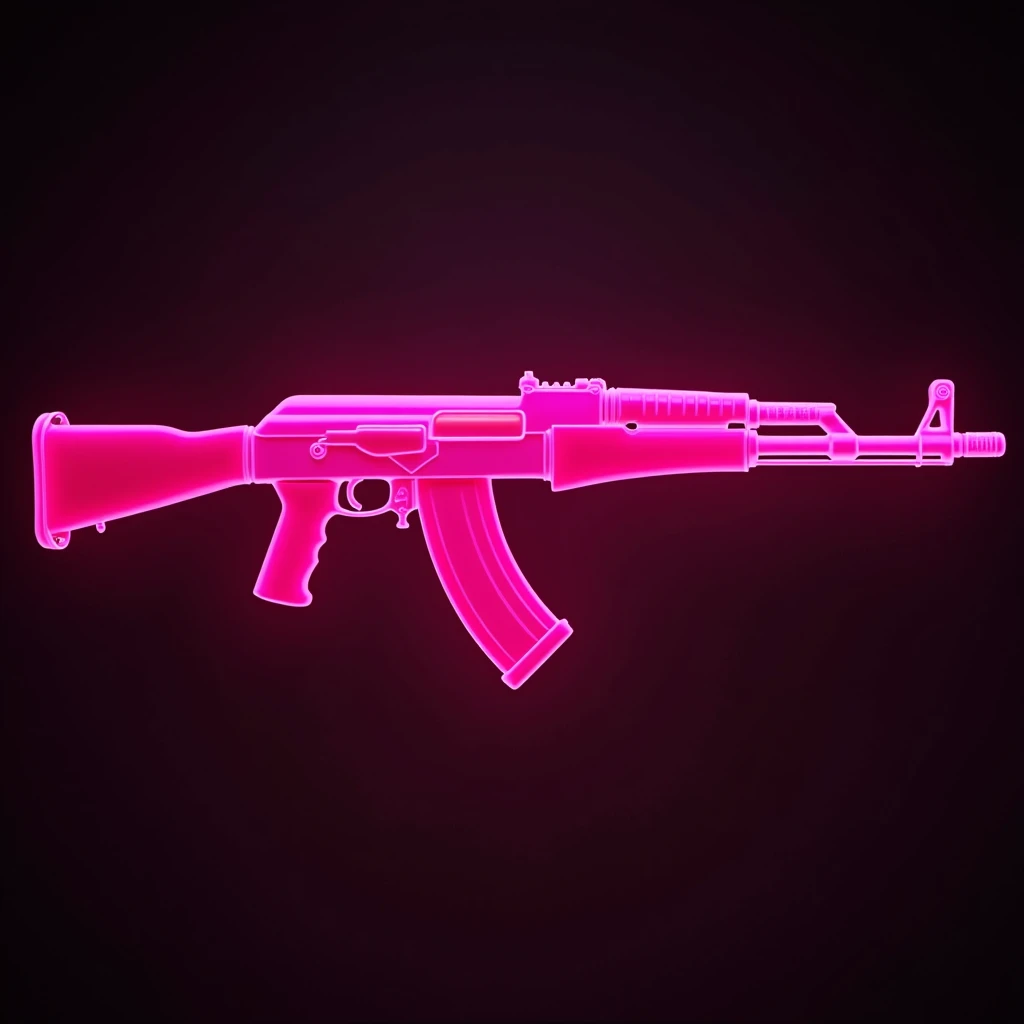 Portrait of a pink gun, toy ak 47 that glows pink 