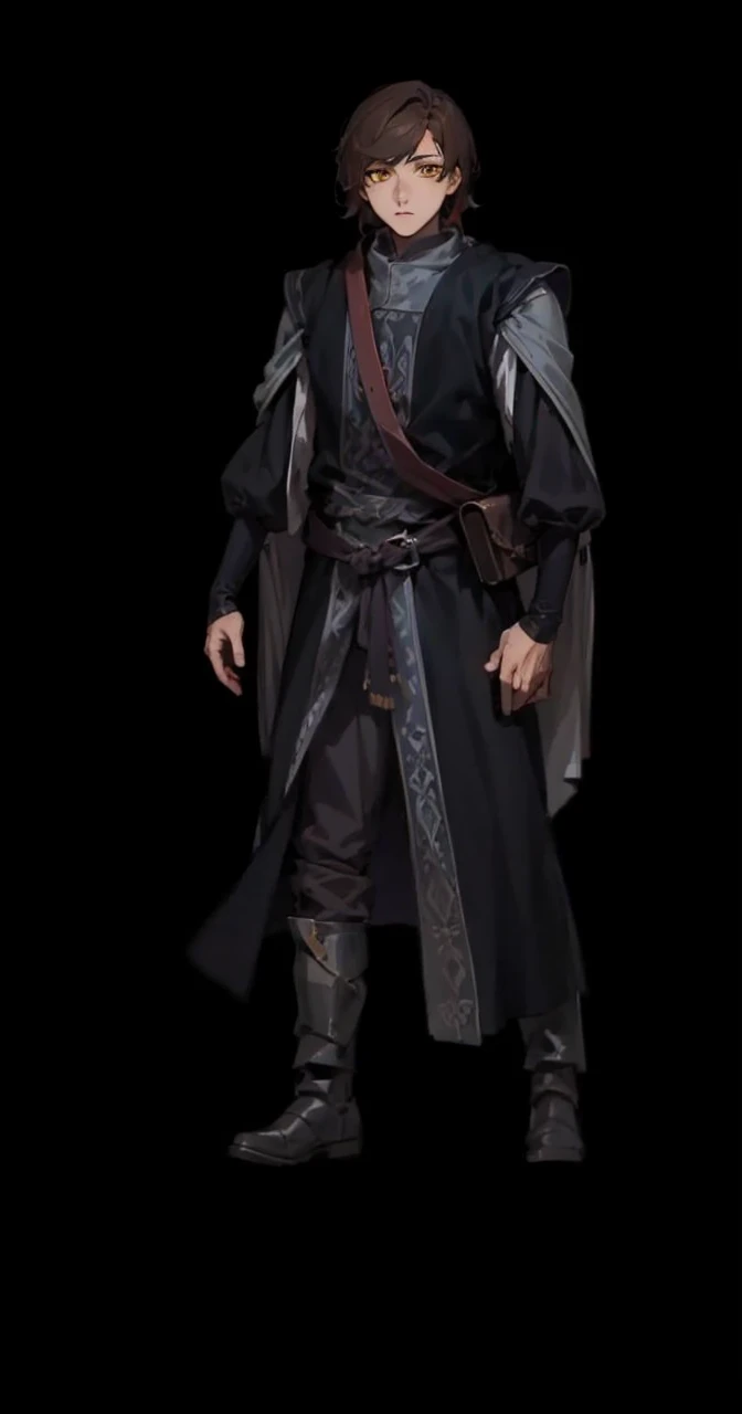 1boy, anime boy, young man, 20 years old, standing, brown hair {{medium hair}}, yellow eyes {{detailed eyes}}, medieval times, medieval tunic, masterpiece, best quality,