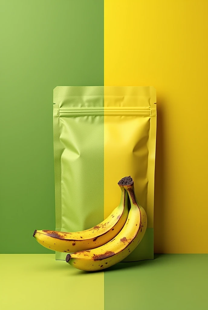 A design for the image of a bag of roasted green banana in two colors green and yellow 