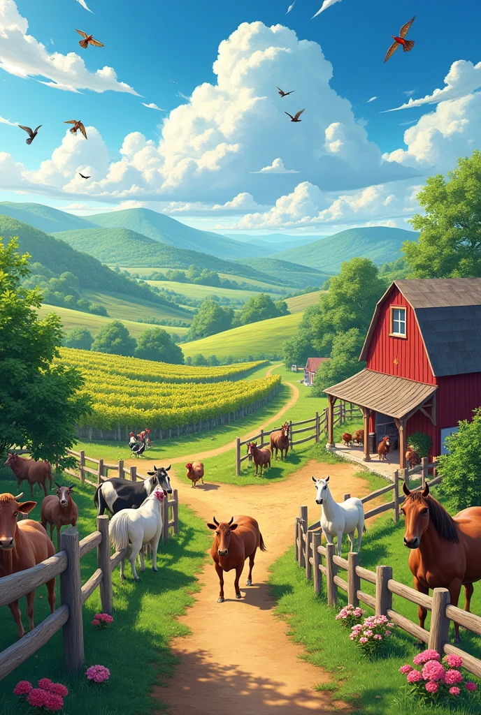 I want an image of a colorful farm , I want it to look realistic