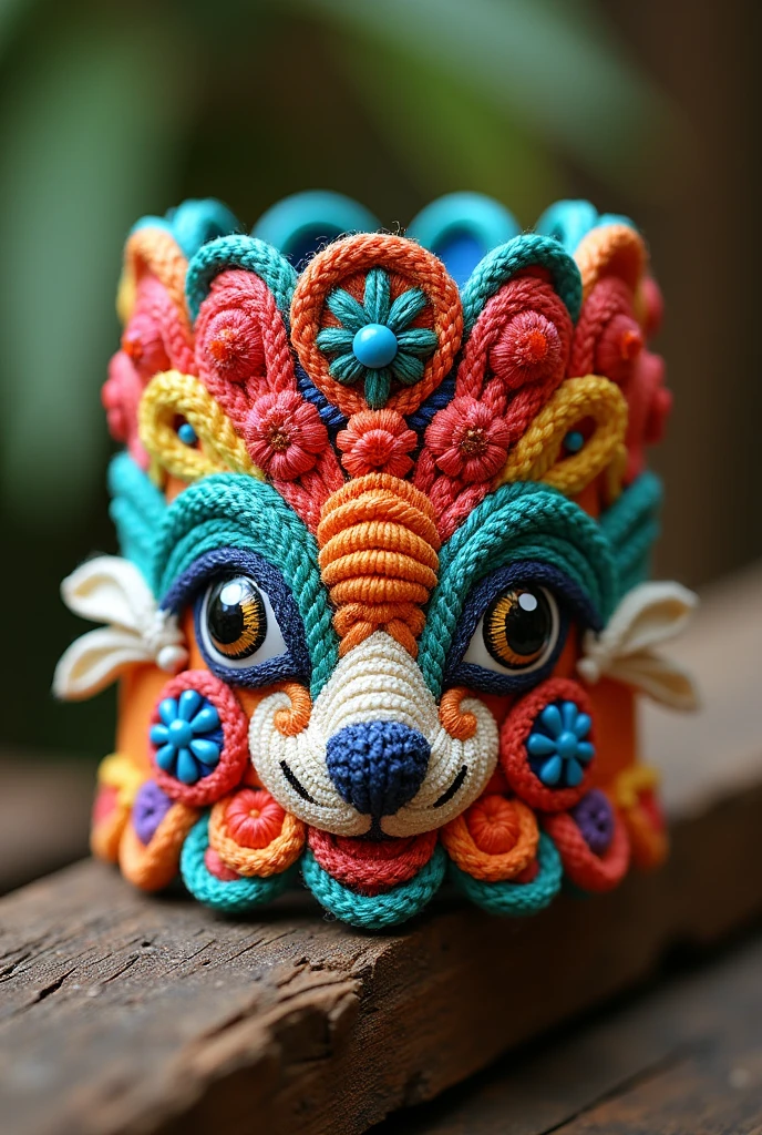 Colorful thread bracelet with images of animal faces with animal protection motifs