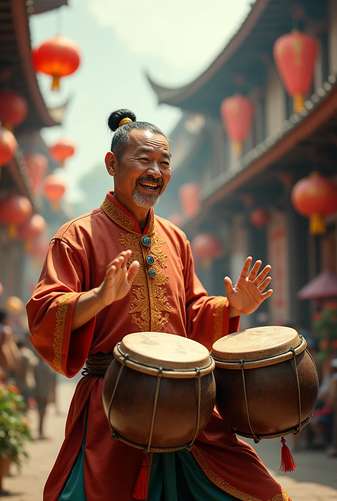 Chinese man playing congas